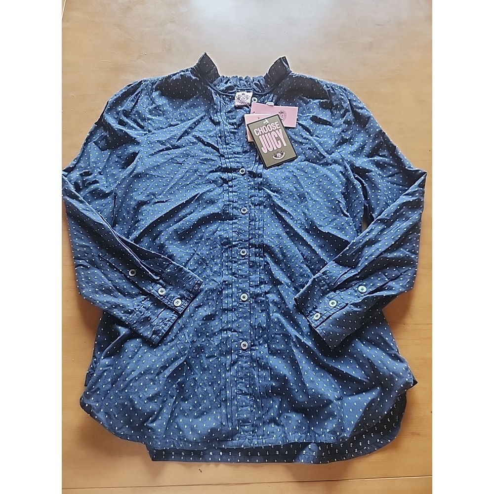Juicy Couture‎ Huckleberry Dotty Top M Navy Polka Dot Long Sleeve NWT